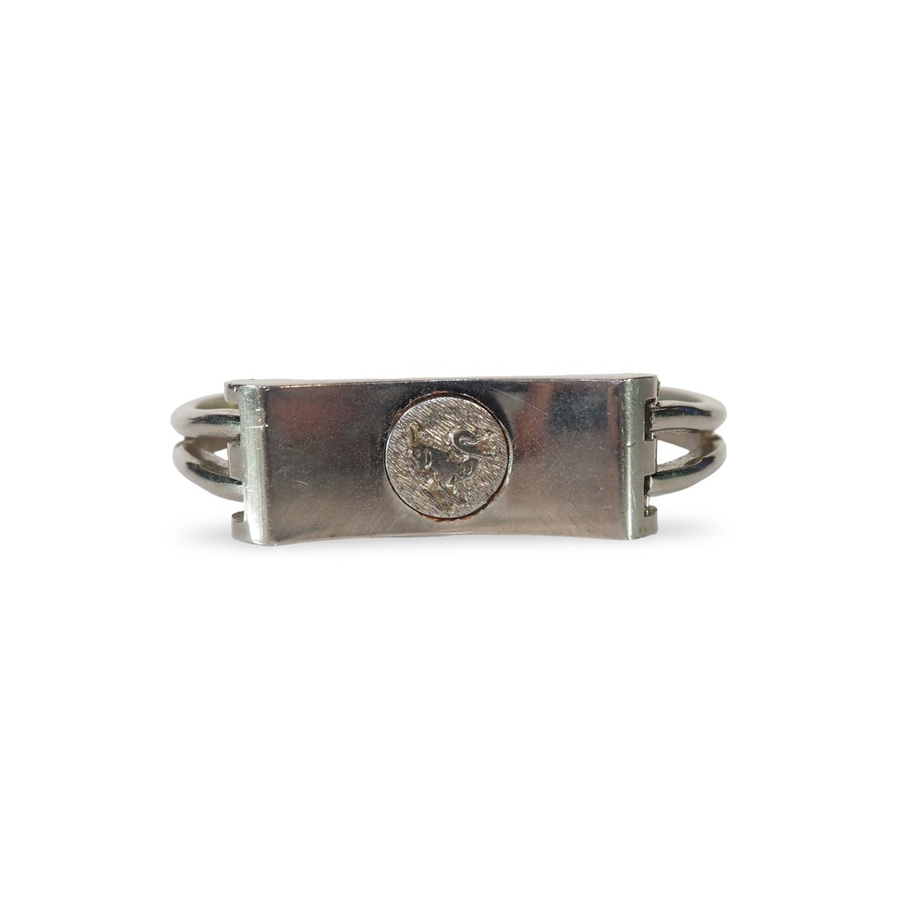 Vintage Silver Tone Hinged‎ Cuff Bracelet Silver Medallion Split Band